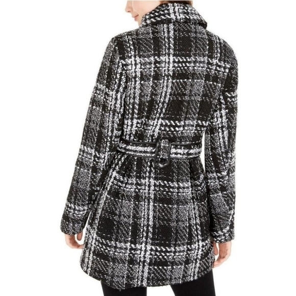 EUC BCX Women's Wool Coat Size XS Plaid Black and White - Picture 2 of 12